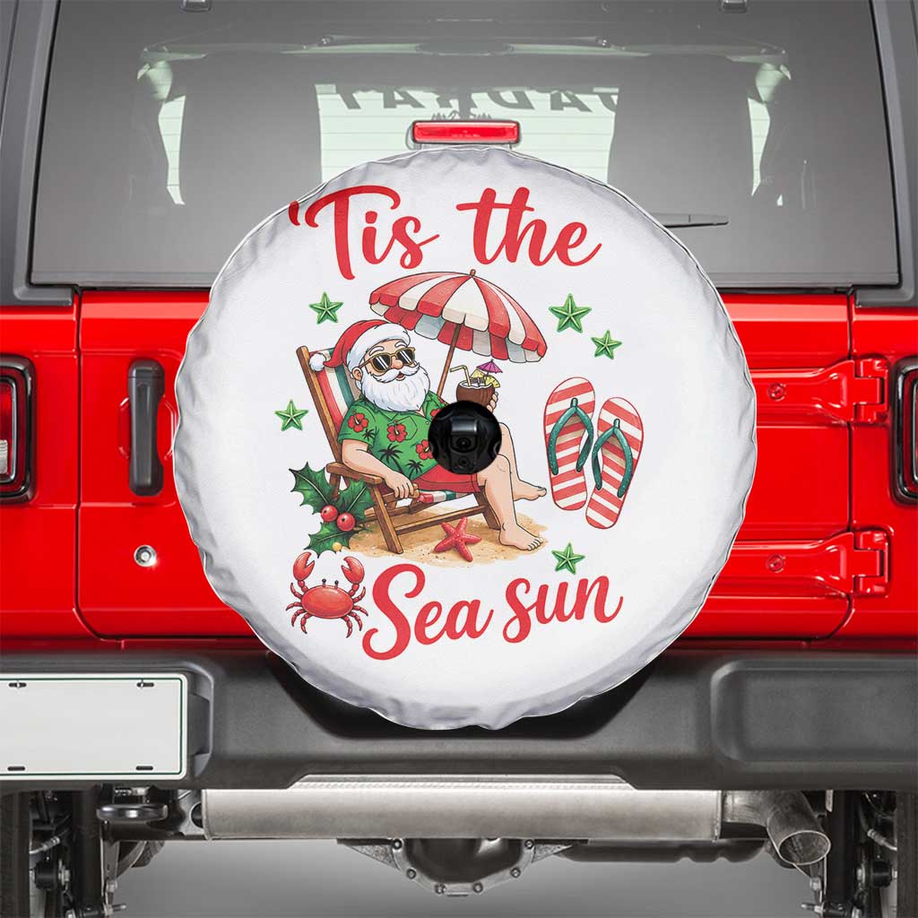 Funny Santa Christmas In July Graphic Spare Tire Cover Tis The Sea Sun