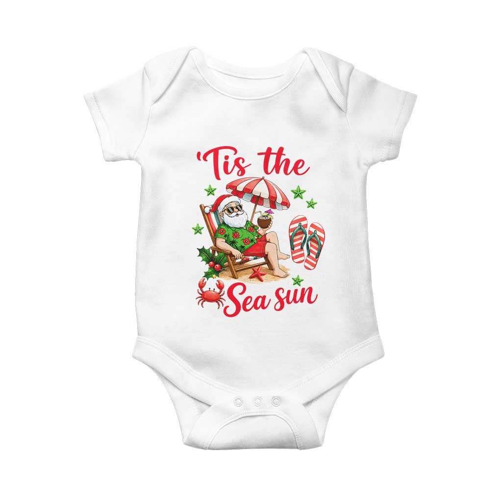 Funny Santa Christmas In July Graphic Baby Onesie Tis The Sea Sun
