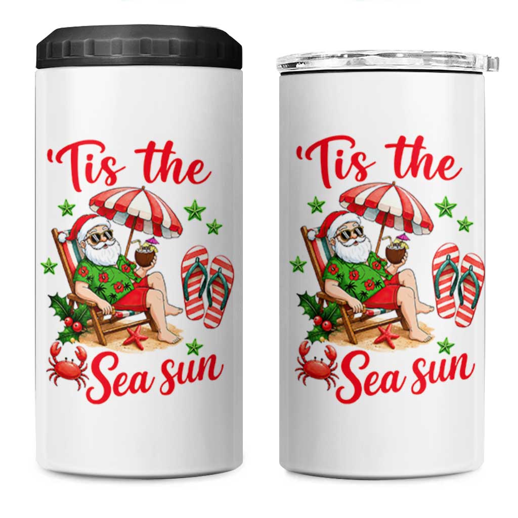 Funny Santa Christmas In July Graphic 4 in 1 Can Cooler Tumbler Tis The Sea Sun