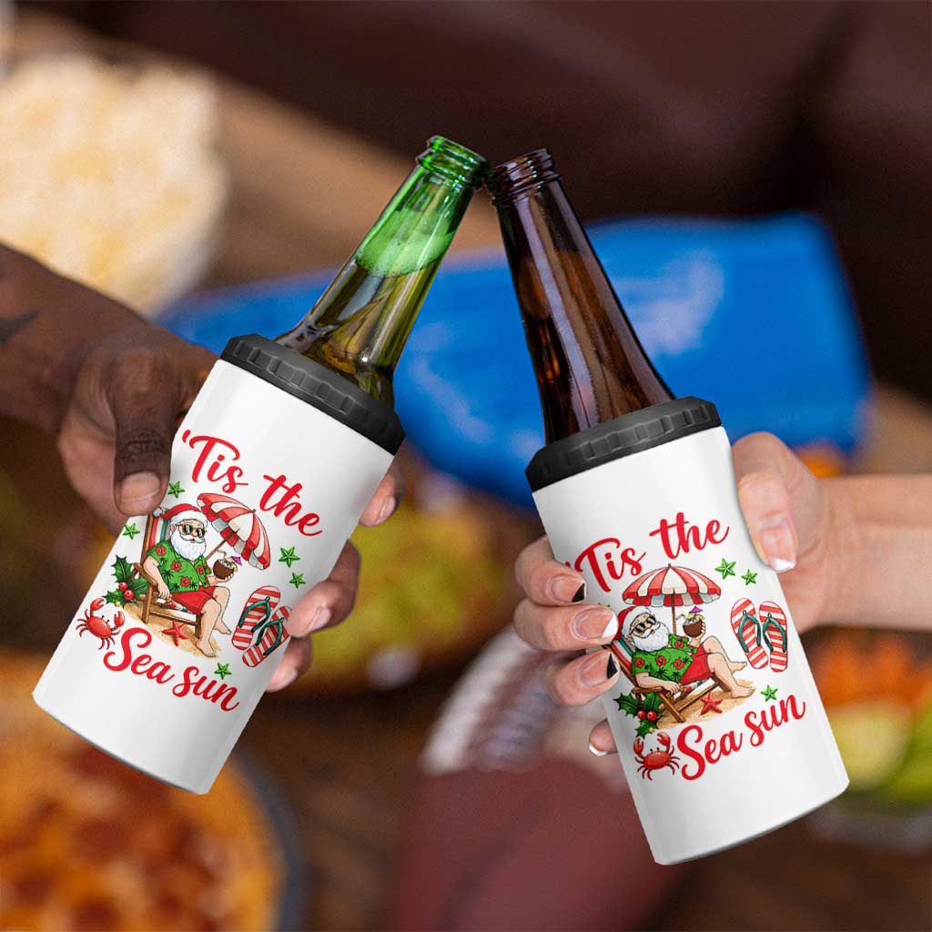 Funny Santa Christmas In July Graphic 4 in 1 Can Cooler Tumbler Tis The Sea Sun