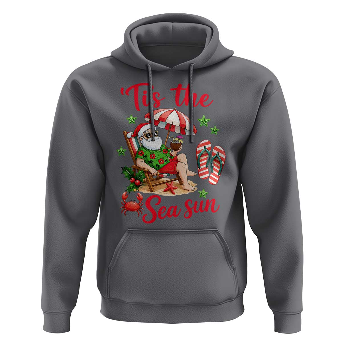 Funny Santa Christmas In July Graphic Hoodie Tis The Sea Sun