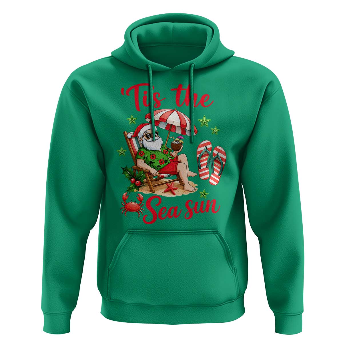Funny Santa Christmas In July Graphic Hoodie Tis The Sea Sun