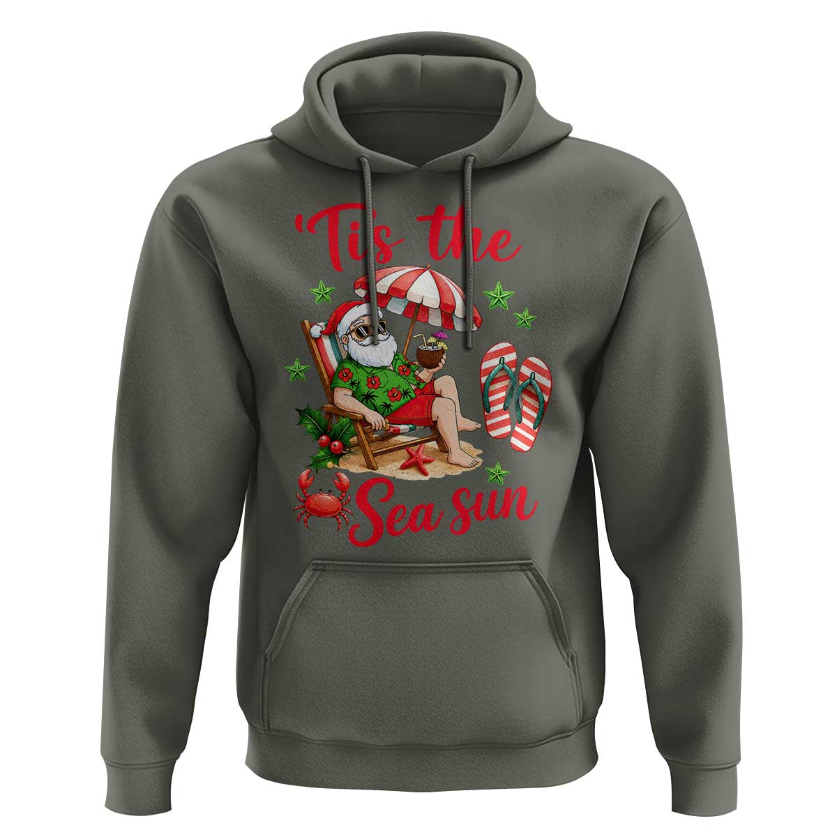 Funny Santa Christmas In July Graphic Hoodie Tis The Sea Sun