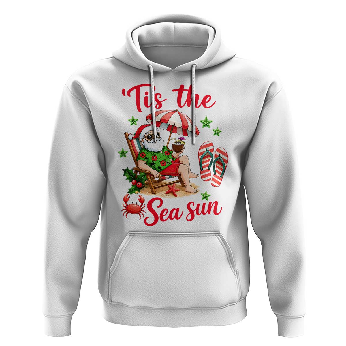 Funny Santa Christmas In July Graphic Hoodie Tis The Sea Sun