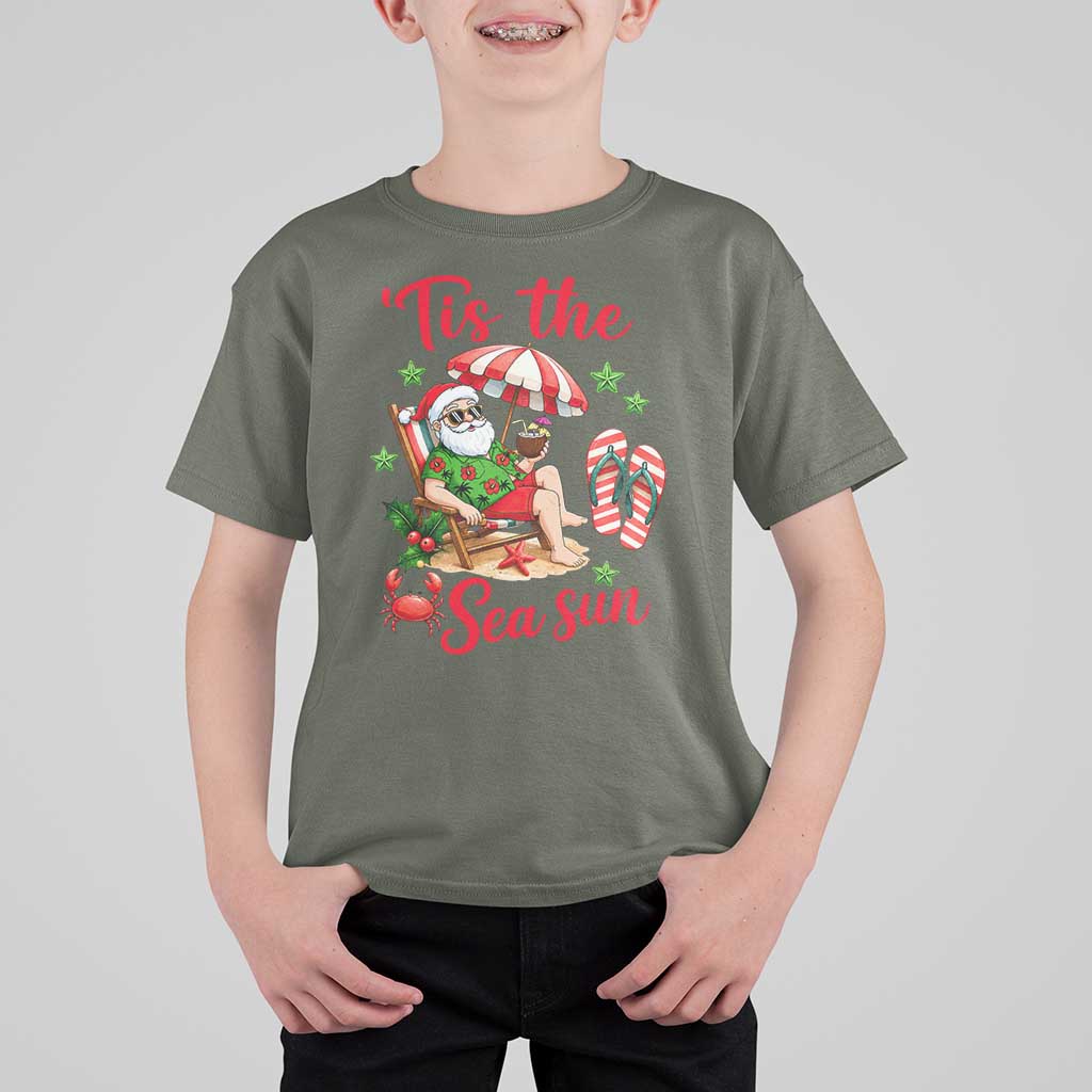 Funny Santa Christmas In July Graphic T Shirt For Kid Tis The Sea Sun