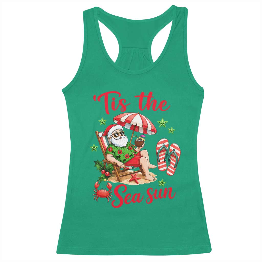 Funny Santa Christmas In July Graphic Racerback Tank Top Tis The Sea Sun