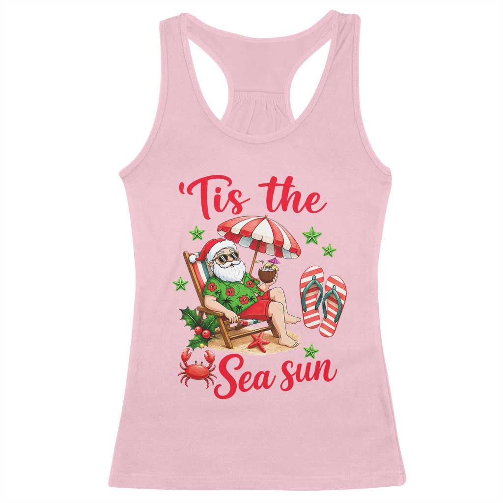 Funny Santa Christmas In July Graphic Racerback Tank Top Tis The Sea Sun