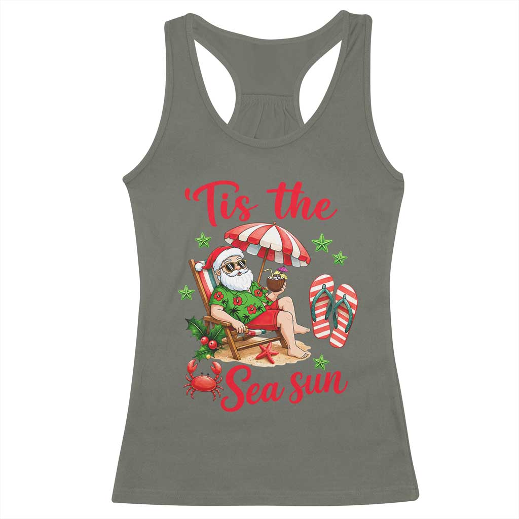 Funny Santa Christmas In July Graphic Racerback Tank Top Tis The Sea Sun