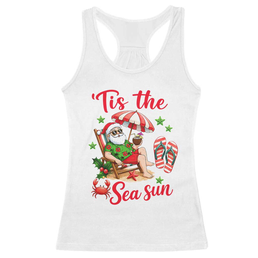 Funny Santa Christmas In July Graphic Racerback Tank Top Tis The Sea Sun