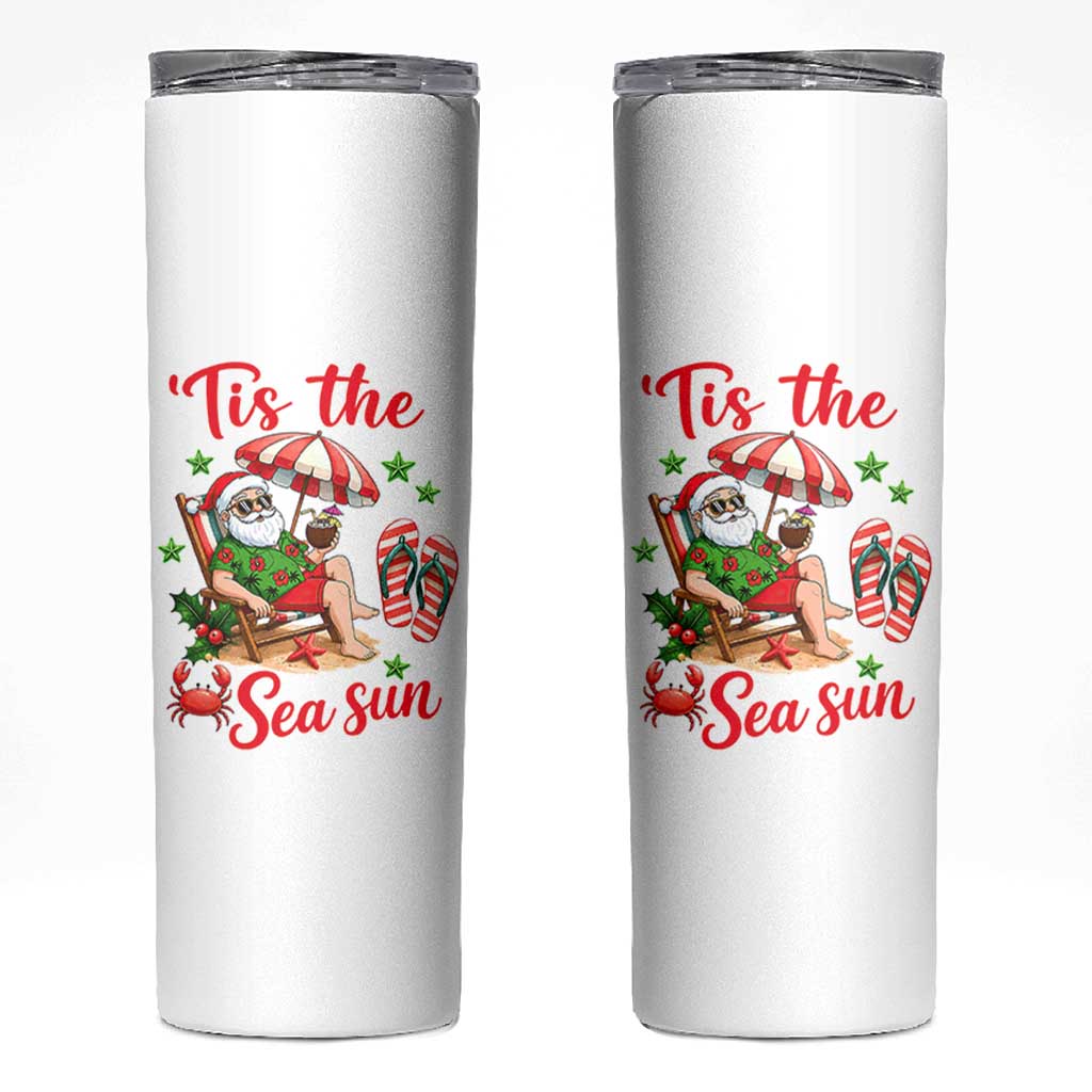 Funny Santa Christmas In July Graphic Skinny Tumbler Tis The Sea Sun