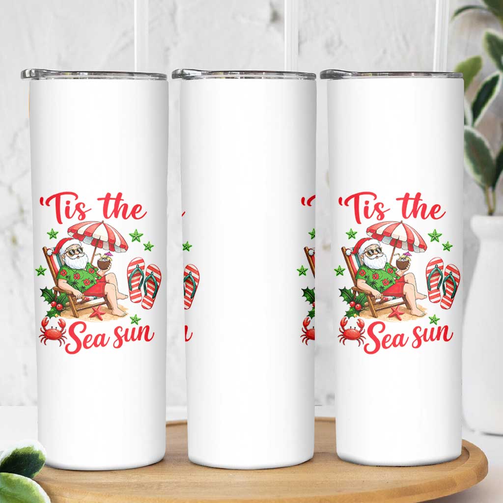 Funny Santa Christmas In July Graphic Skinny Tumbler Tis The Sea Sun