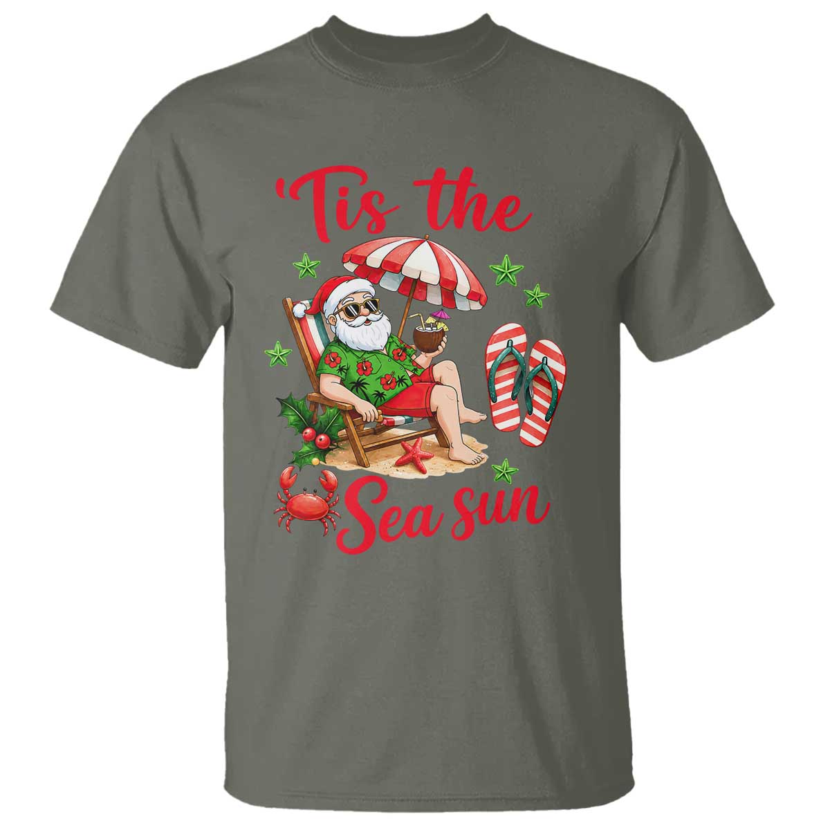 Funny Santa Christmas In July Graphic T Shirt Tis The Sea Sun