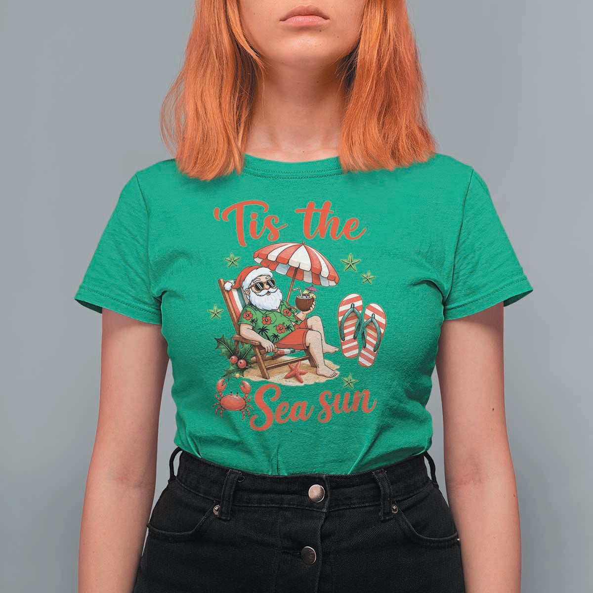 Funny Santa Christmas In July Graphic T Shirt For Women Tis The Sea Sun