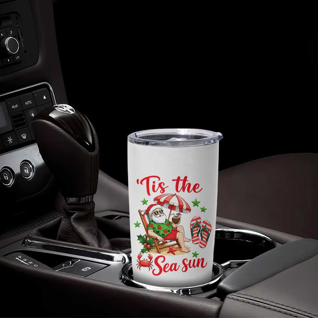 Funny Santa Christmas In July Graphic Tumbler Cup Tis The Sea Sun