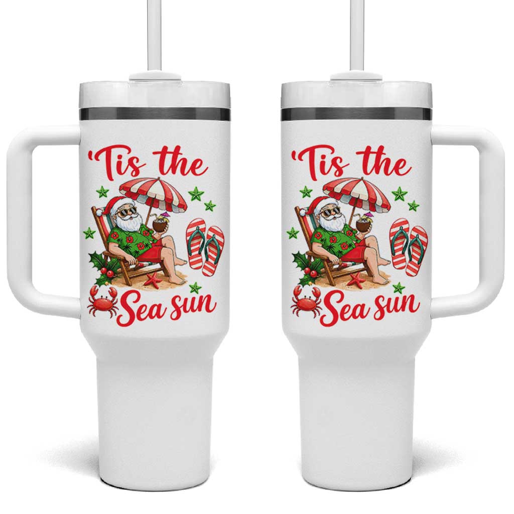 Funny Santa Christmas In July Graphic Tumbler With Handle Tis The Sea Sun