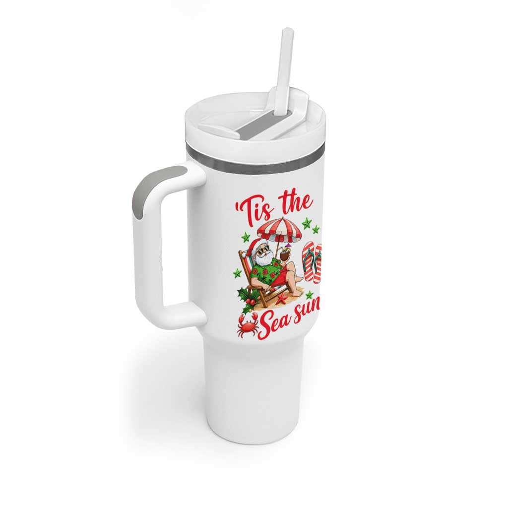 Funny Santa Christmas In July Graphic Tumbler With Handle Tis The Sea Sun