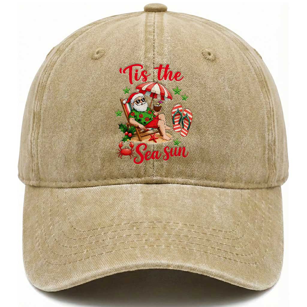 Funny Santa Christmas In July Graphic Washed Cotton Baseball Cap Tis The Sea Sun