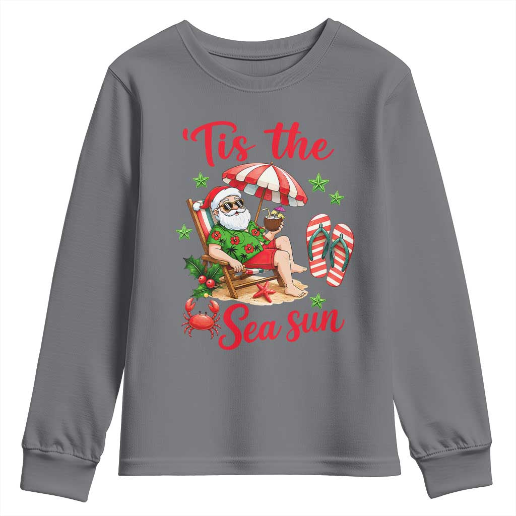 Funny Santa Christmas In July Graphic Youth Sweatshirt Tis The Sea Sun