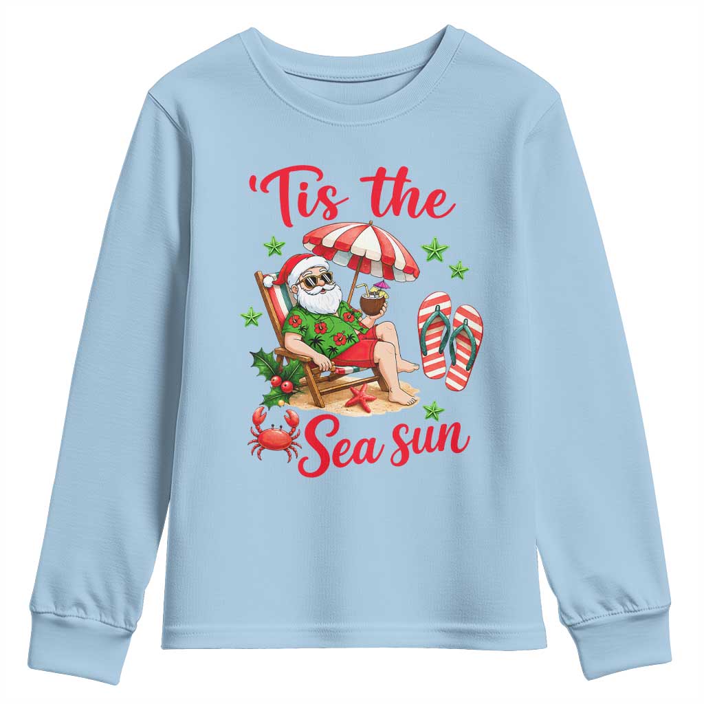 Funny Santa Christmas In July Graphic Youth Sweatshirt Tis The Sea Sun