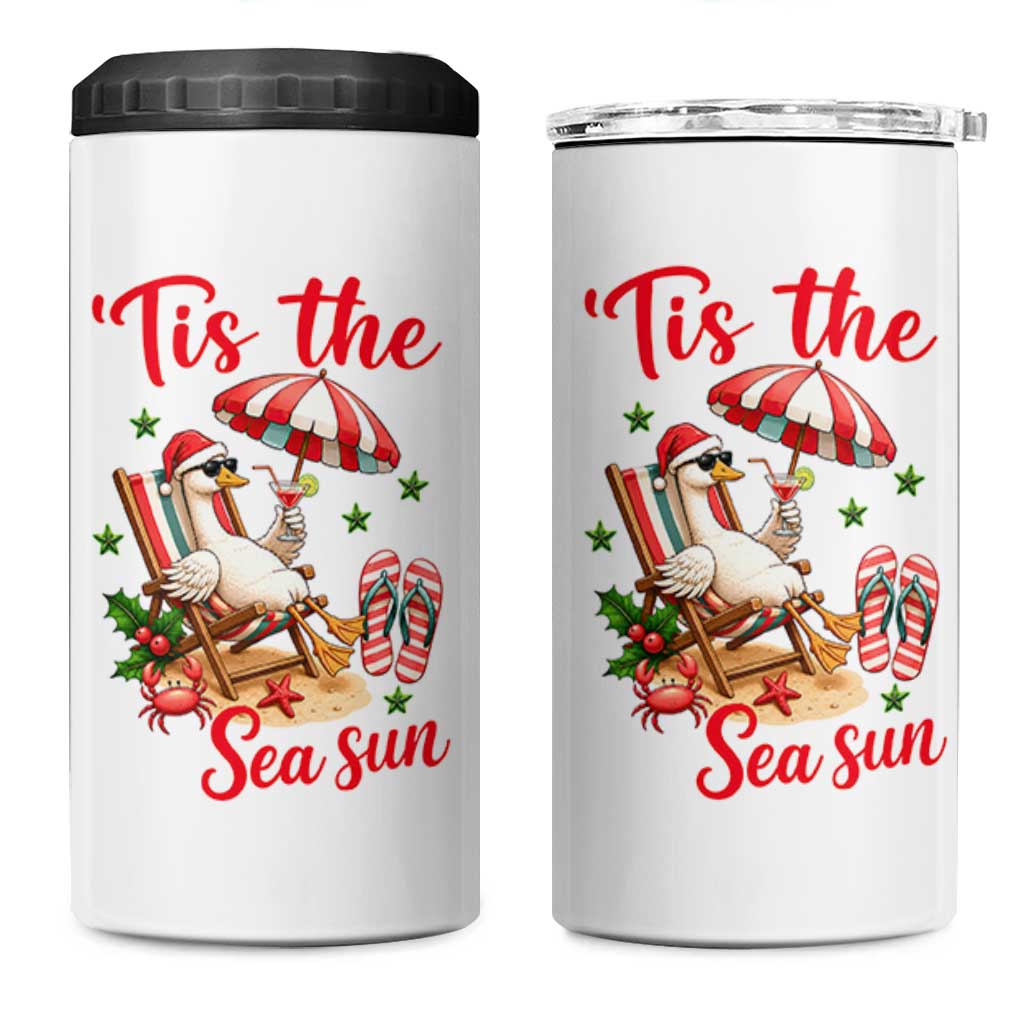 Funny Christmas In July Goose 4 in 1 Can Cooler Tumbler Tropical Summer Beach Party