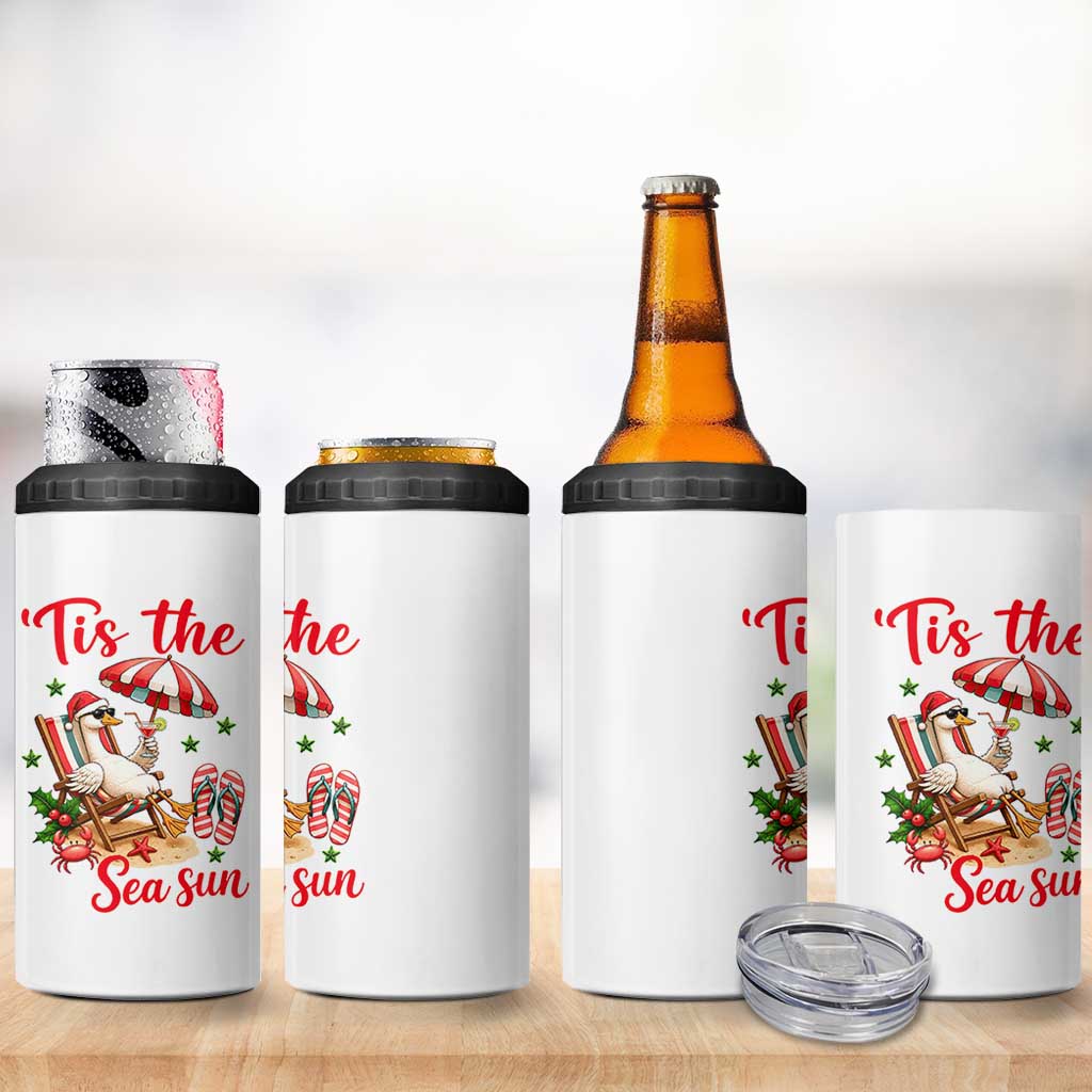 Funny Christmas In July Goose 4 in 1 Can Cooler Tumbler Tropical Summer Beach Party