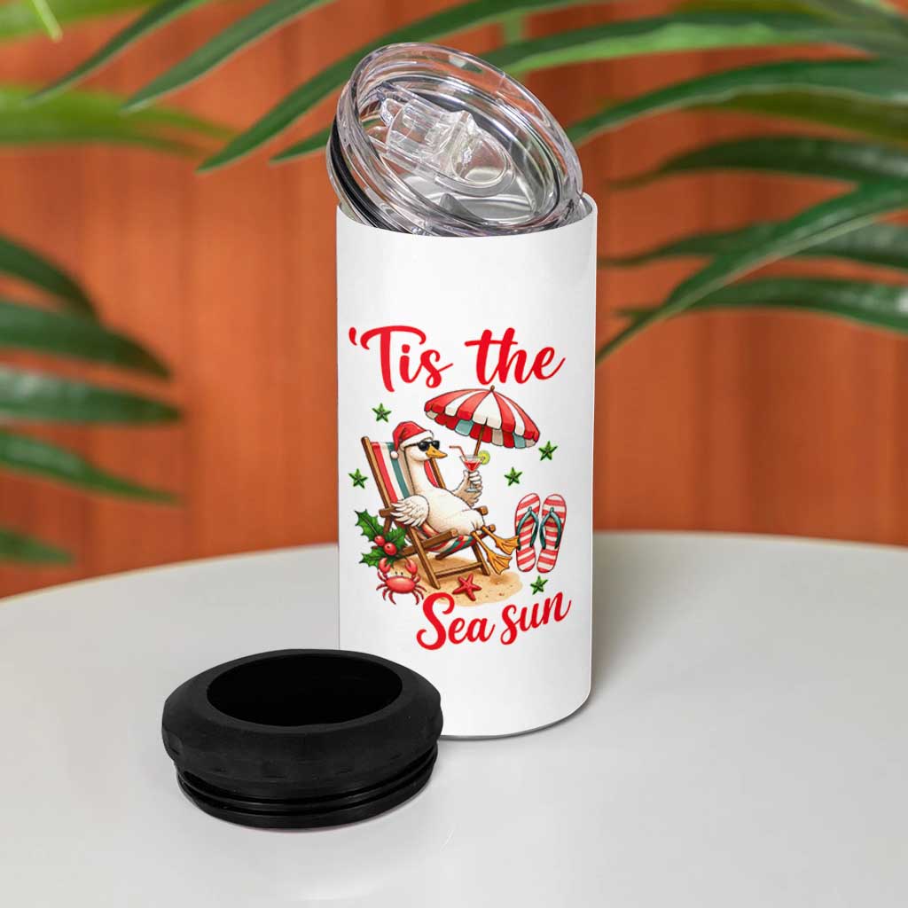 Funny Christmas In July Goose 4 in 1 Can Cooler Tumbler Tropical Summer Beach Party