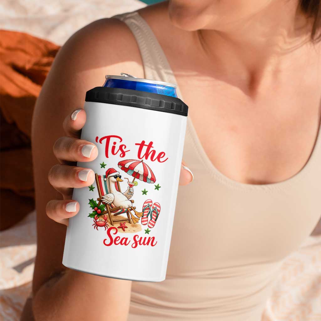 Funny Christmas In July Goose 4 in 1 Can Cooler Tumbler Tropical Summer Beach Party