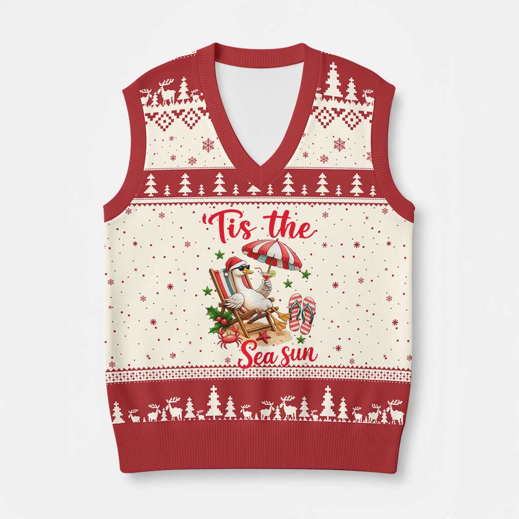 Funny Christmas In July Goose V-Neck Knit Sweater Vest Tropical Summer Beach Party