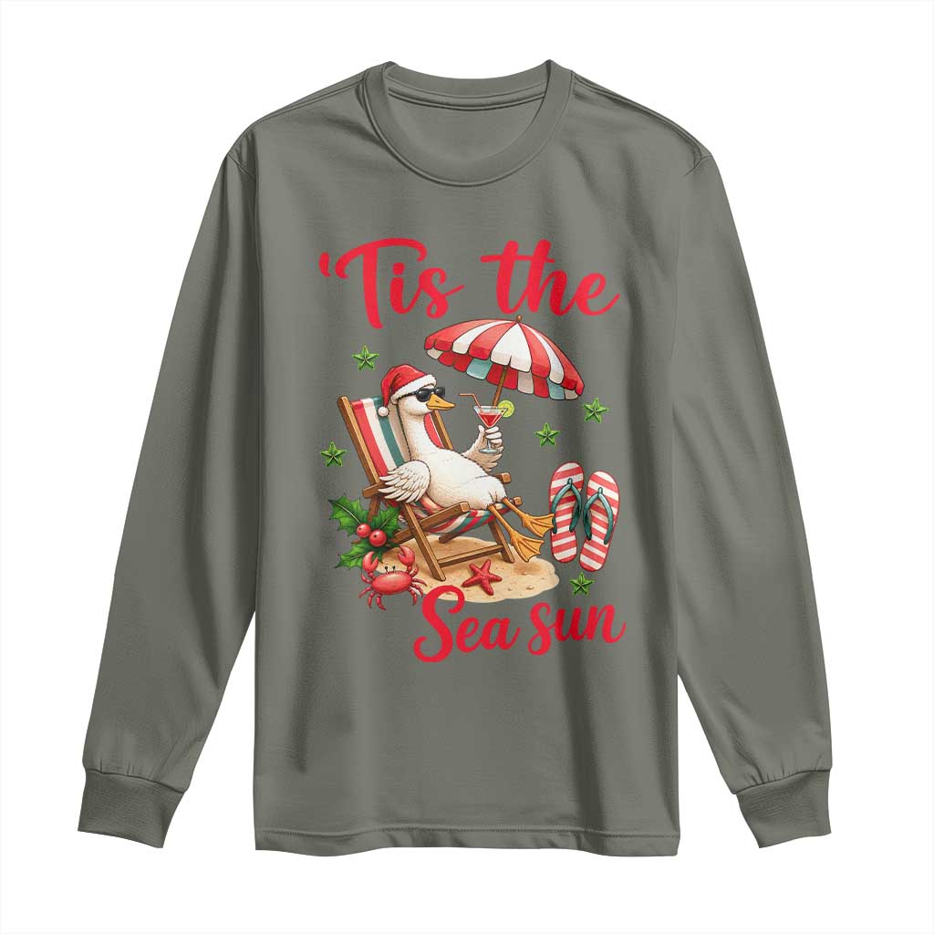 Funny Christmas In July Goose Long Sleeve Shirt Tropical Summer Beach Party
