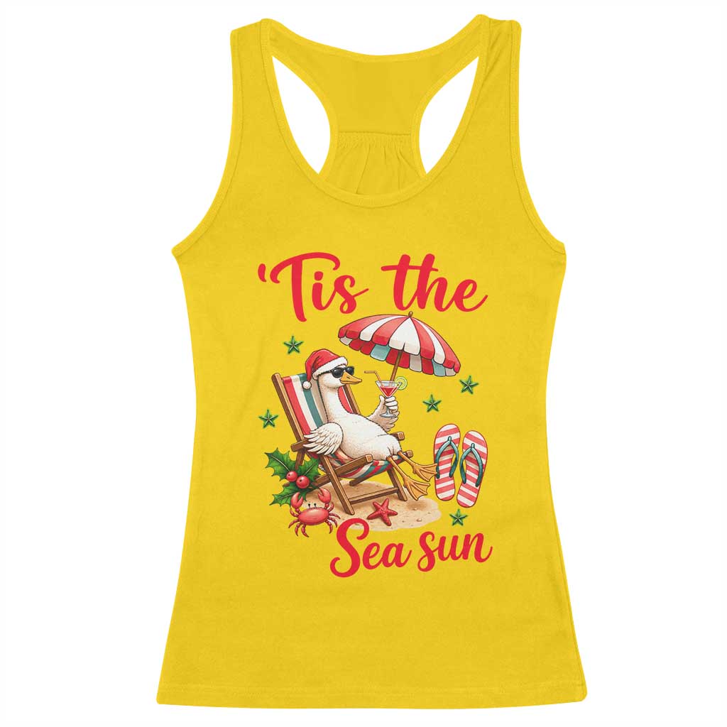 Funny Christmas In July Goose Racerback Tank Top Tropical Summer Beach Party