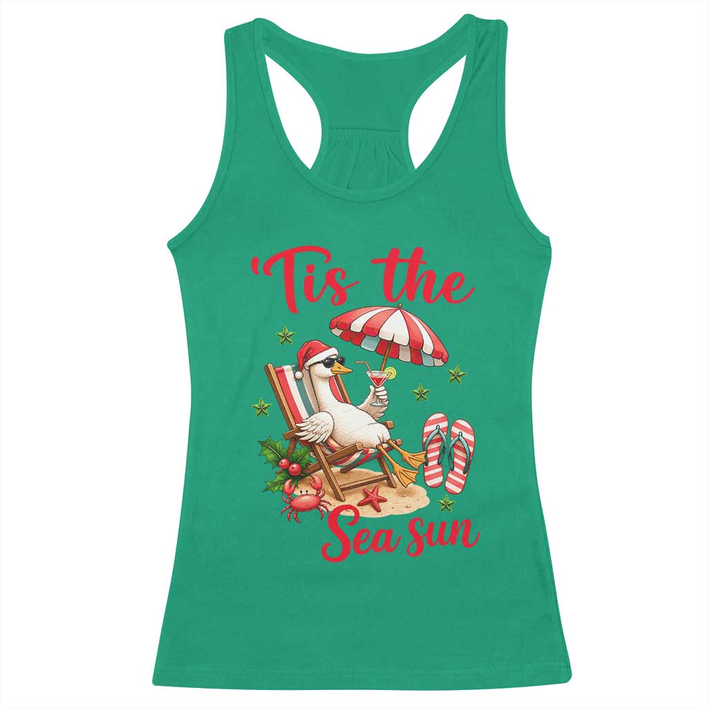 Funny Christmas In July Goose Racerback Tank Top Tropical Summer Beach Party