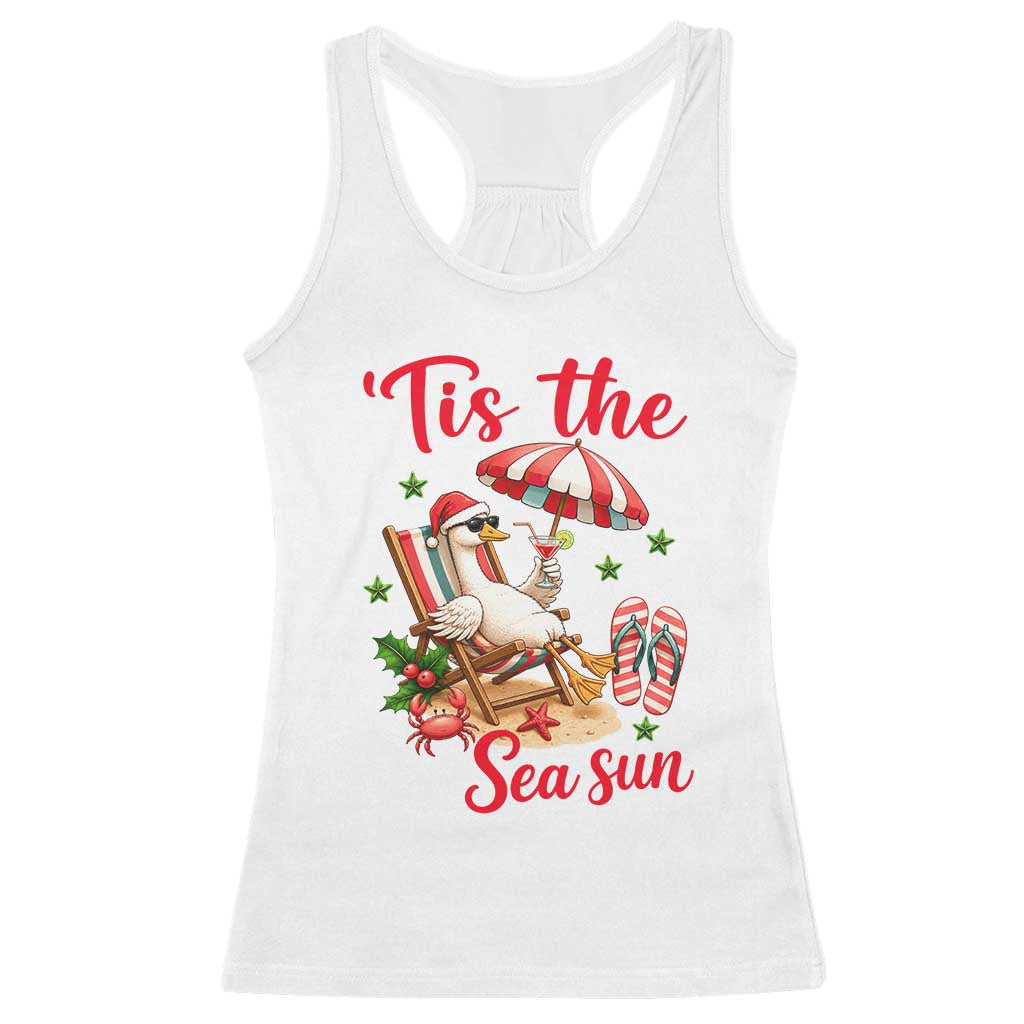 Funny Christmas In July Goose Racerback Tank Top Tropical Summer Beach Party