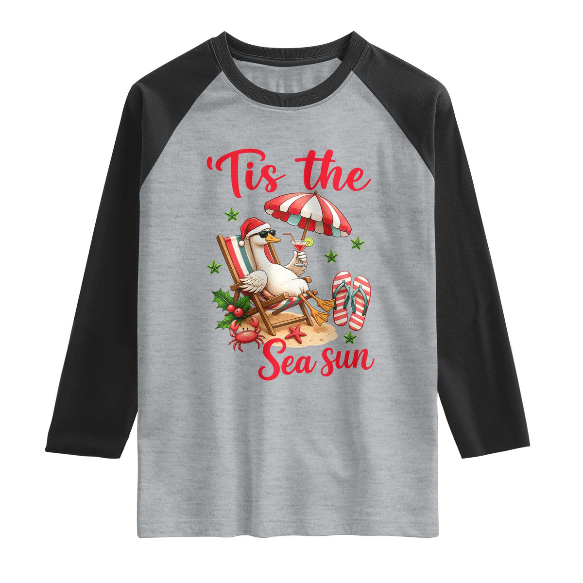 Funny Christmas In July Goose Raglan Shirt Tropical Summer Beach Party