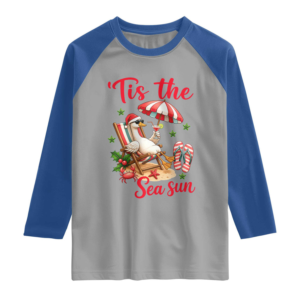 Funny Christmas In July Goose Raglan Shirt Tropical Summer Beach Party