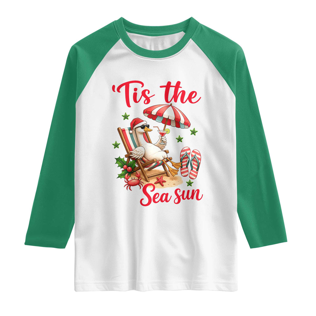 Funny Christmas In July Goose Raglan Shirt Tropical Summer Beach Party