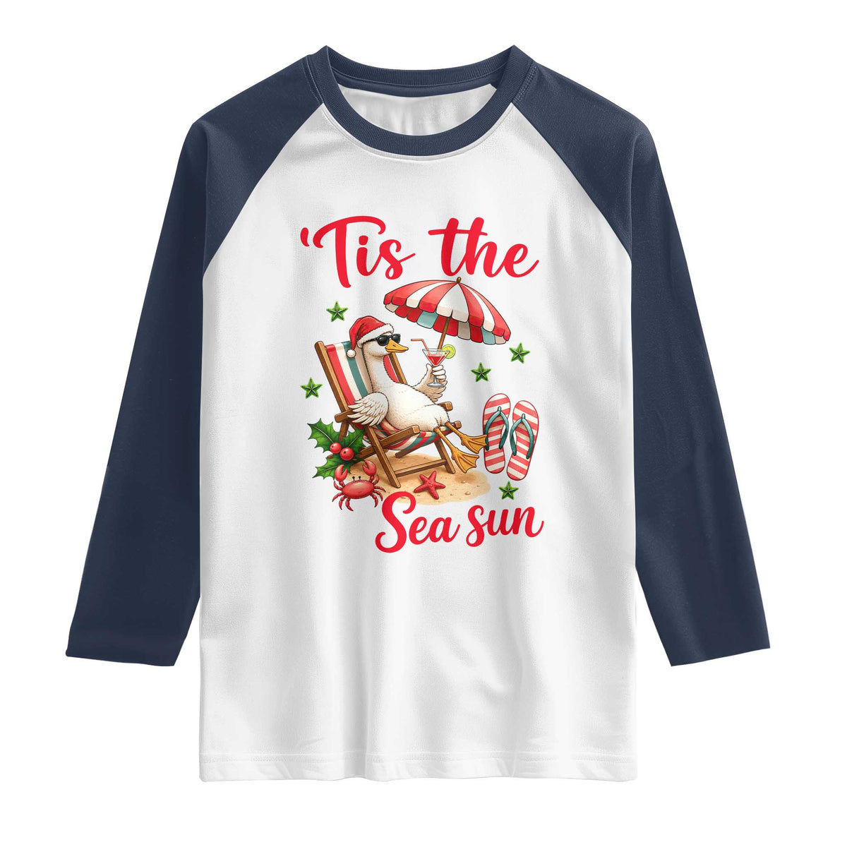 Funny Christmas In July Goose Raglan Shirt Tropical Summer Beach Party