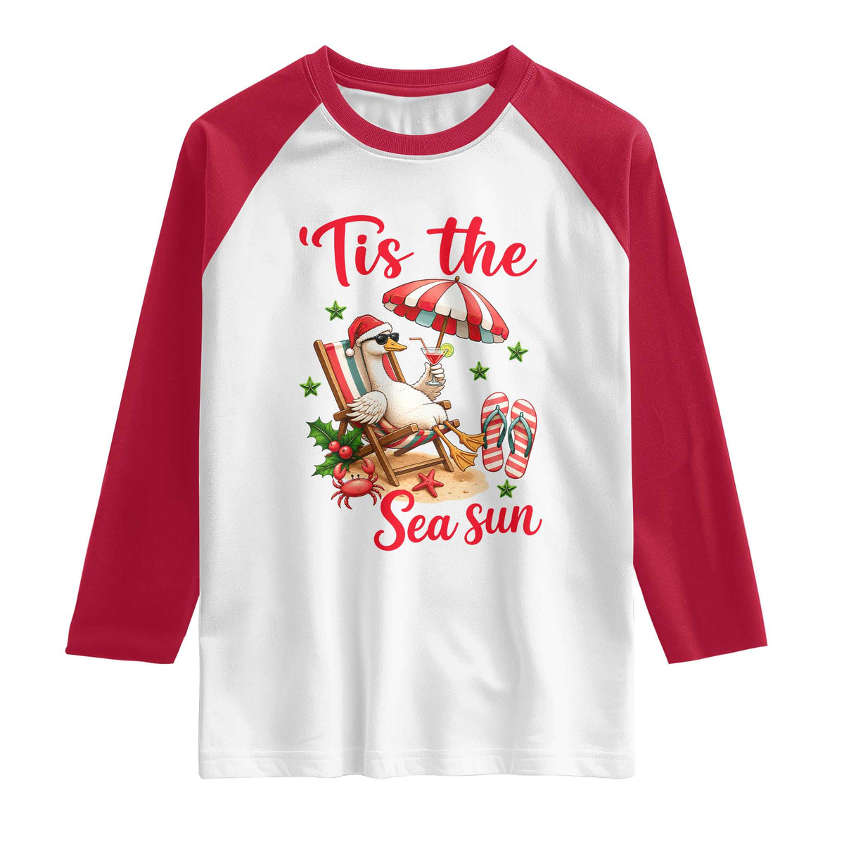 Funny Christmas In July Goose Raglan Shirt Tropical Summer Beach Party