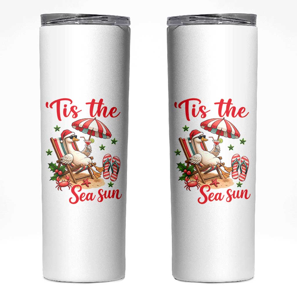 Funny Christmas In July Goose Skinny Tumbler Tropical Summer Beach Party