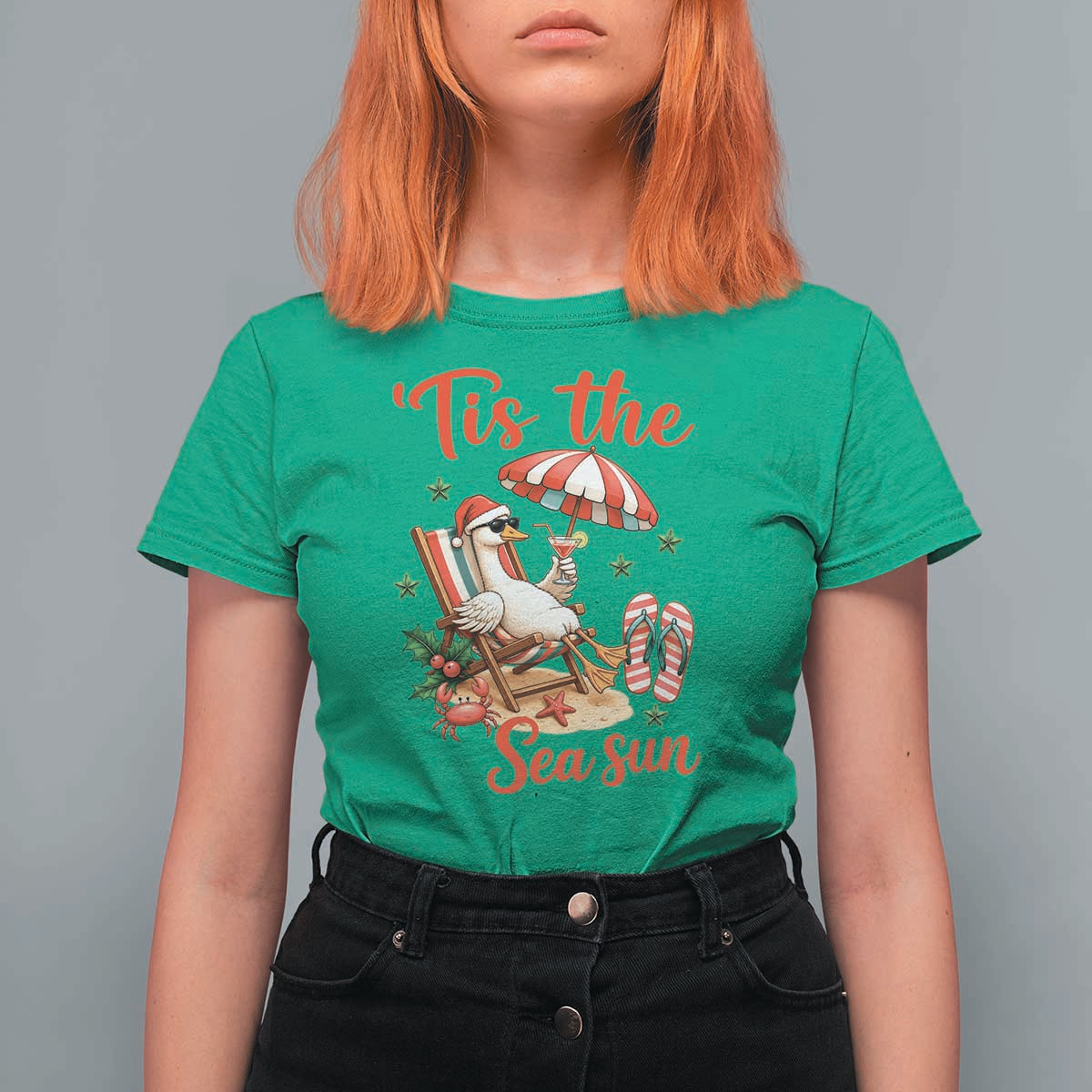 Funny Christmas In July Goose T Shirt For Women Tropical Summer Beach Party