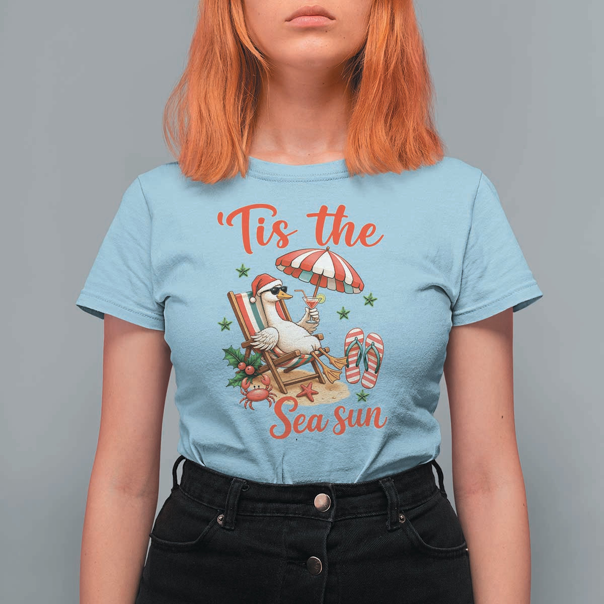 Funny Christmas In July Goose T Shirt For Women Tropical Summer Beach Party