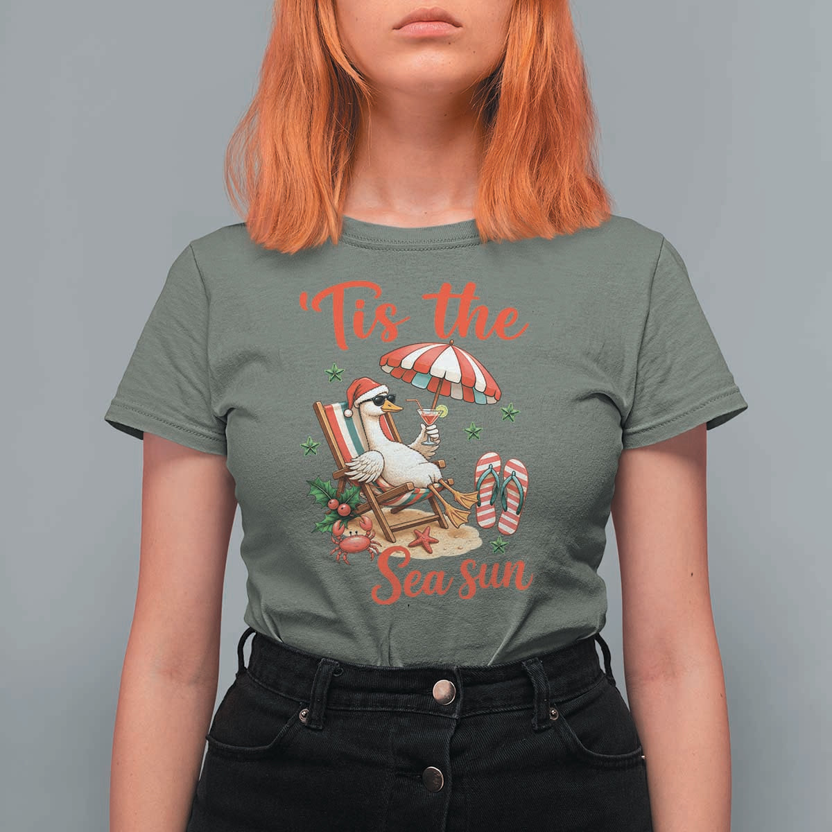 Funny Christmas In July Goose T Shirt For Women Tropical Summer Beach Party