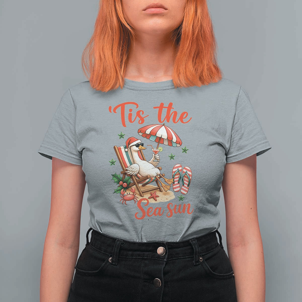 Funny Christmas In July Goose T Shirt For Women Tropical Summer Beach Party