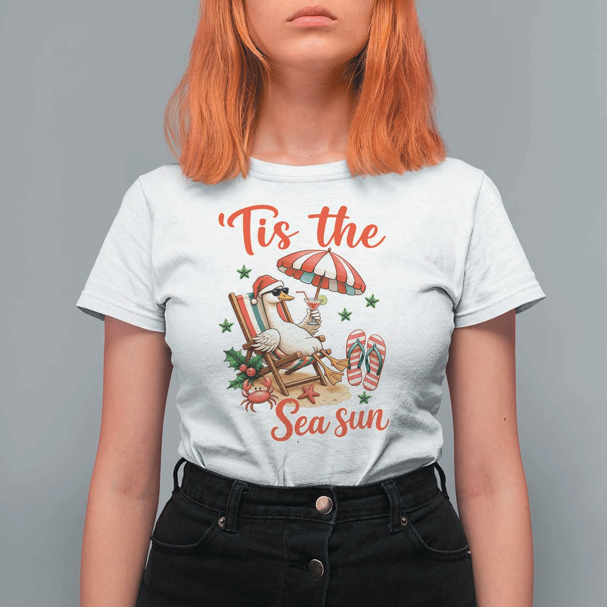 Funny Christmas In July Goose T Shirt For Women Tropical Summer Beach Party
