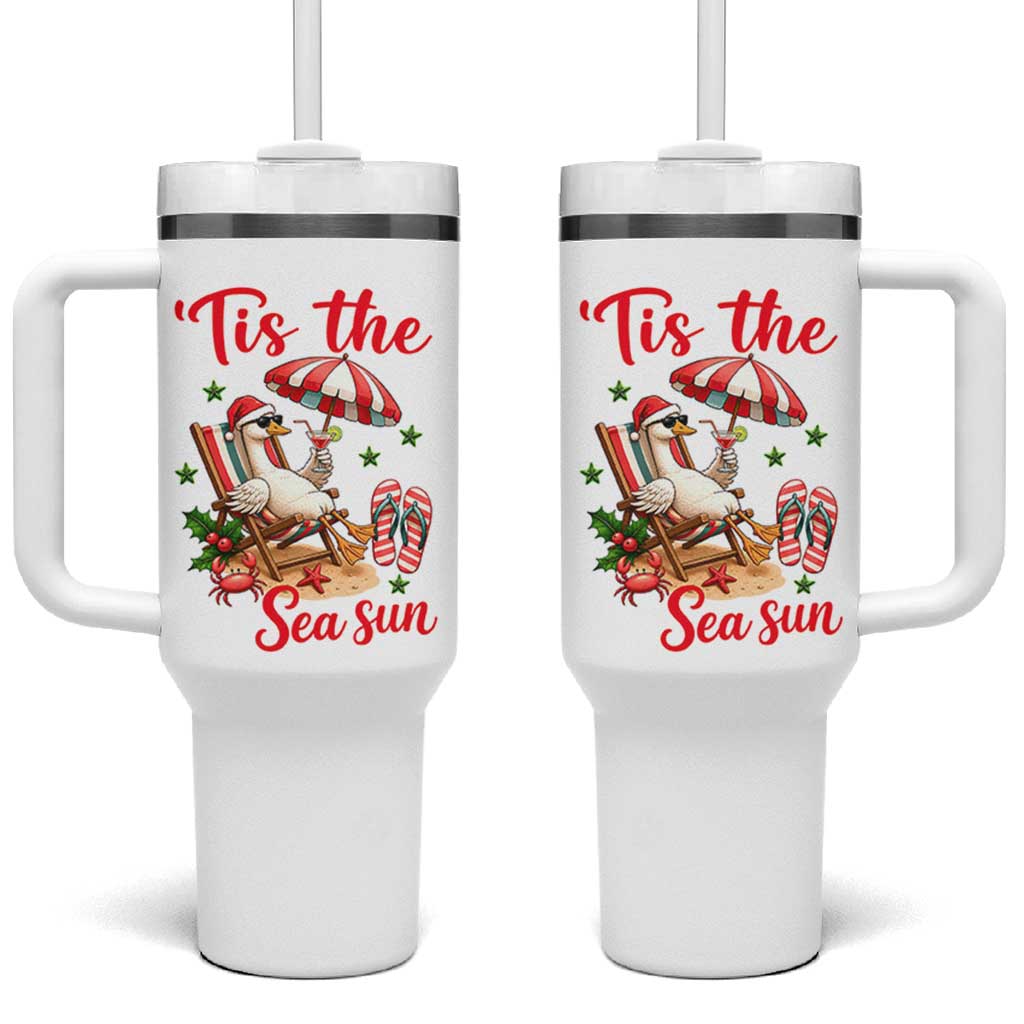 Funny Christmas In July Goose Tumbler With Handle Tropical Summer Beach Party