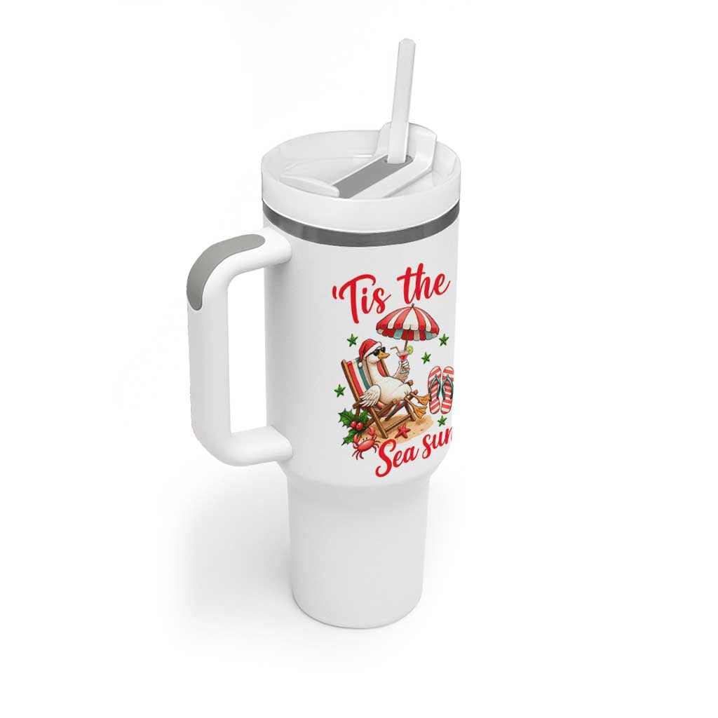 Funny Christmas In July Goose Tumbler With Handle Tropical Summer Beach Party