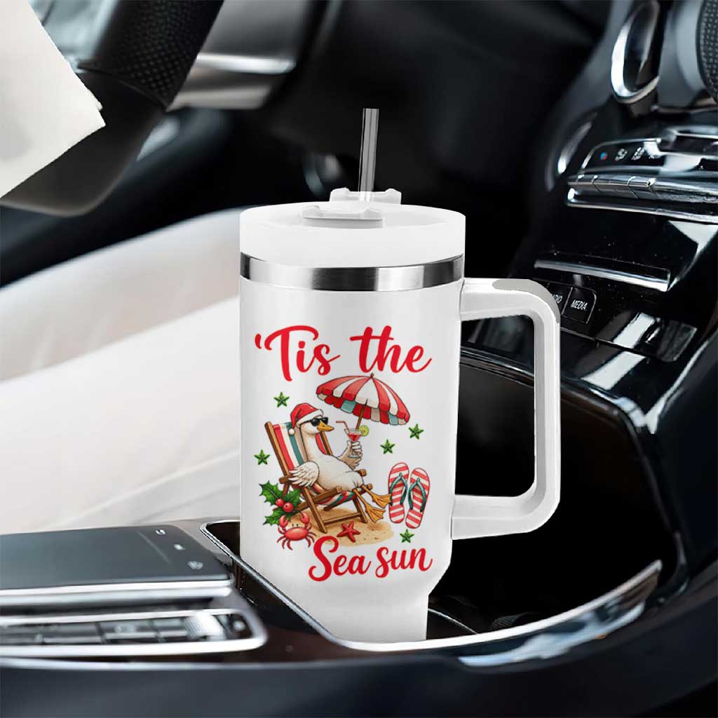 Funny Christmas In July Goose Tumbler With Handle Tropical Summer Beach Party