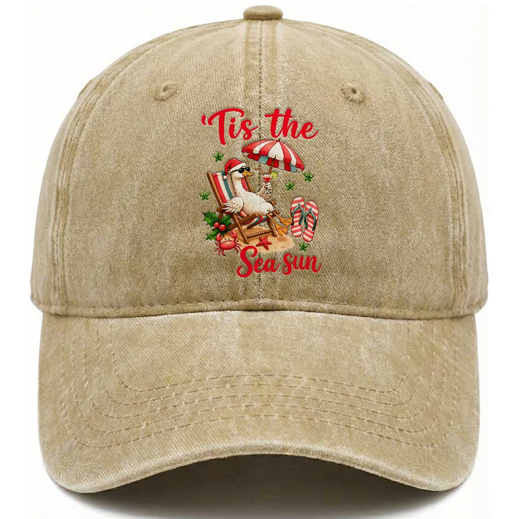 Funny Christmas In July Goose Washed Cotton Baseball Cap Tropical Summer Beach Party