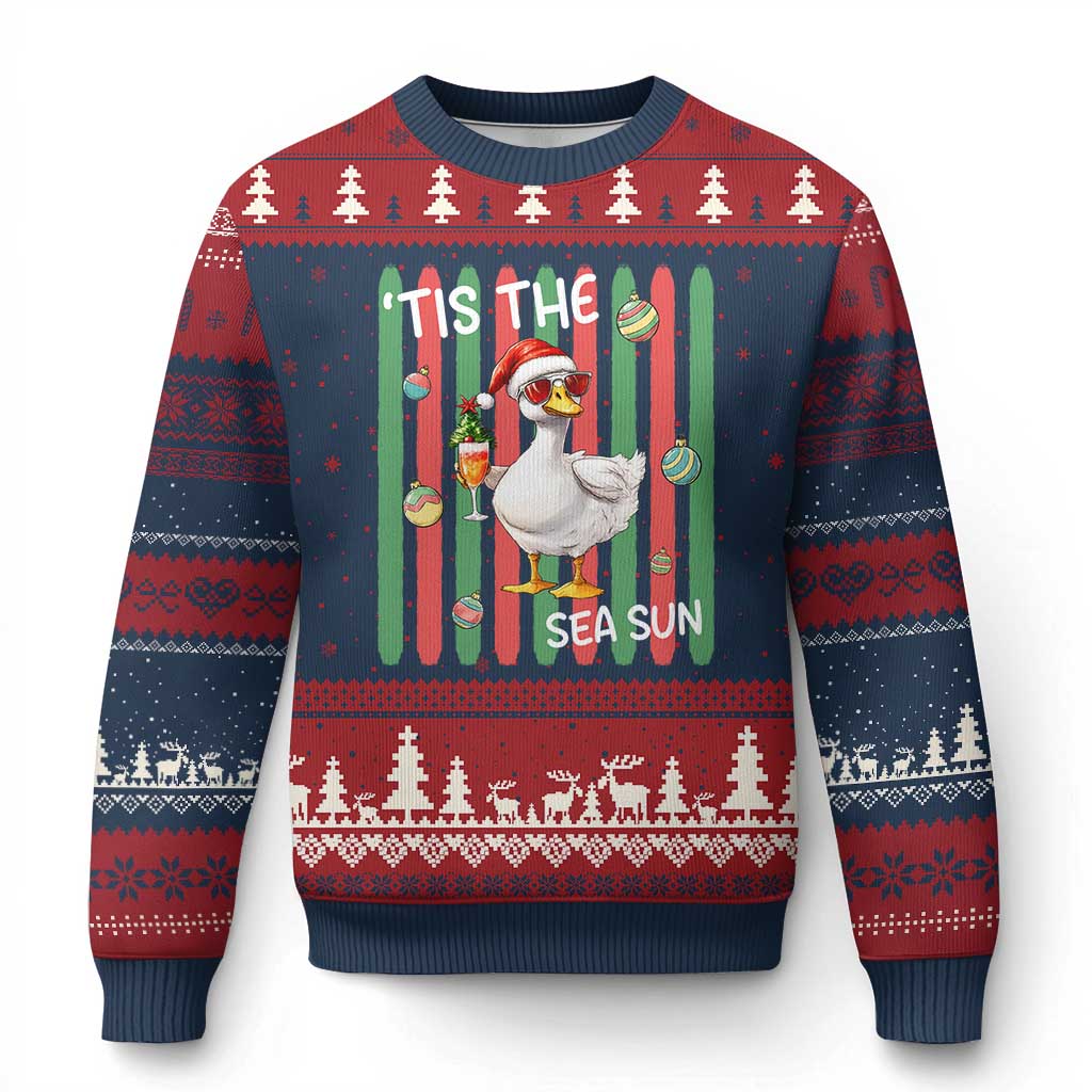 Funny Christmas In July Goose Ugly Christmas Sweater Tis The Sea Sun