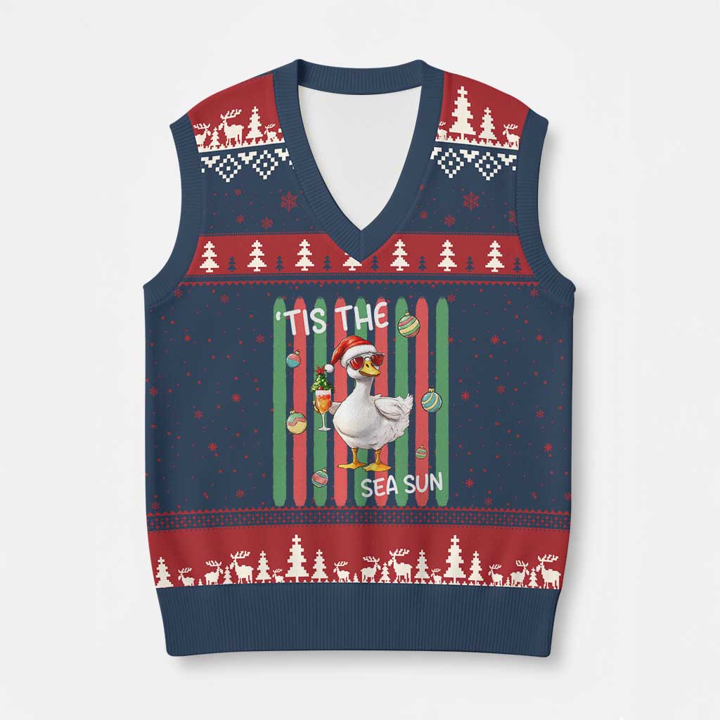 Funny Christmas In July Goose V-Neck Knit Sweater Vest Tis The Sea Sun