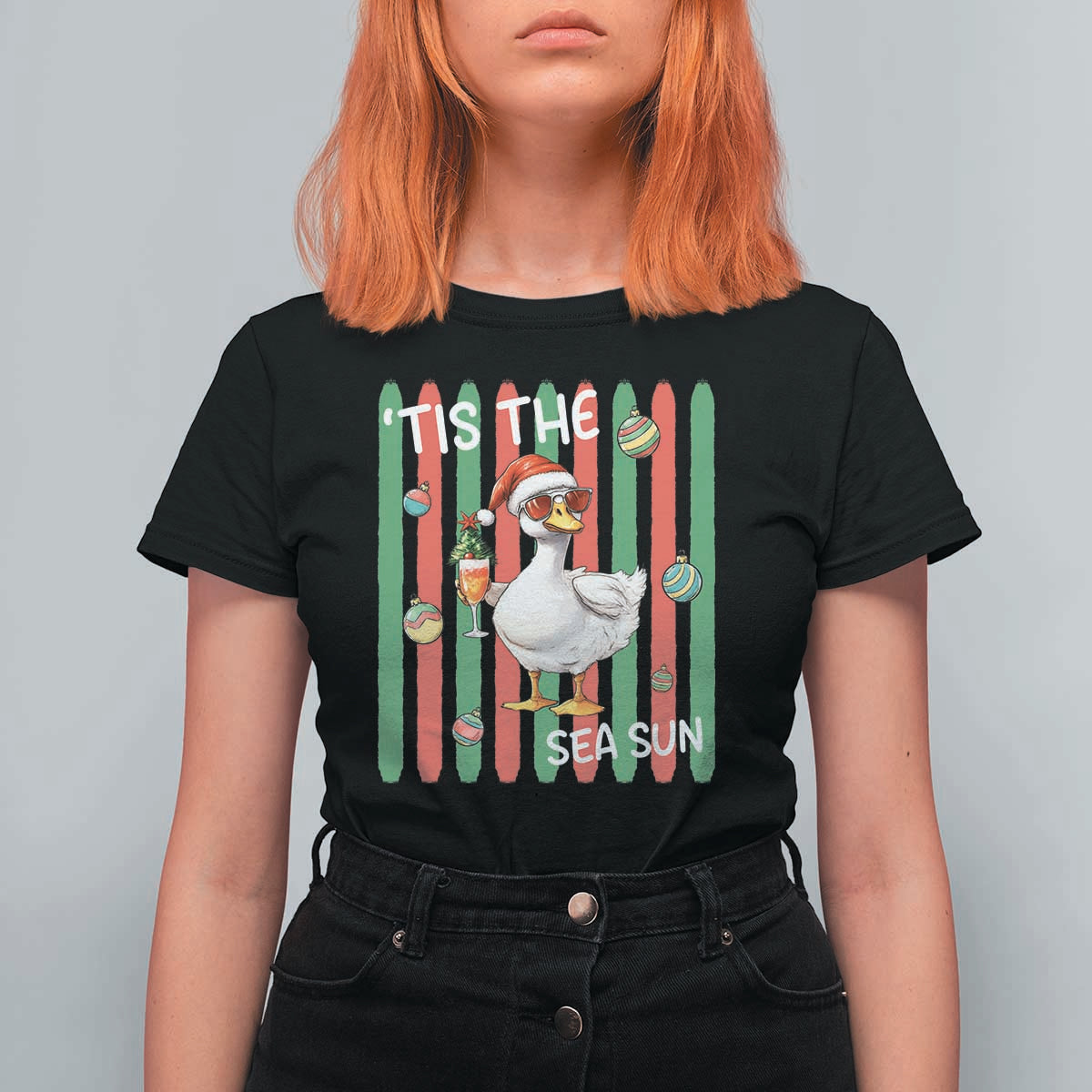 Funny Christmas In July Goose T Shirt For Women Tis The Sea Sun